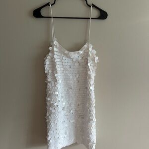 White Sequin Sleeveless Dress